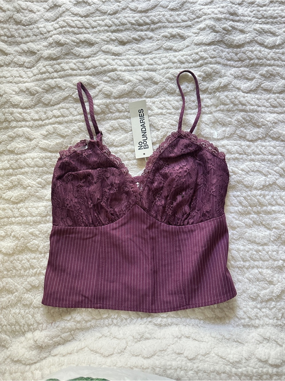 No Boundaries Plum Lace & Pinstripe Crop Cami